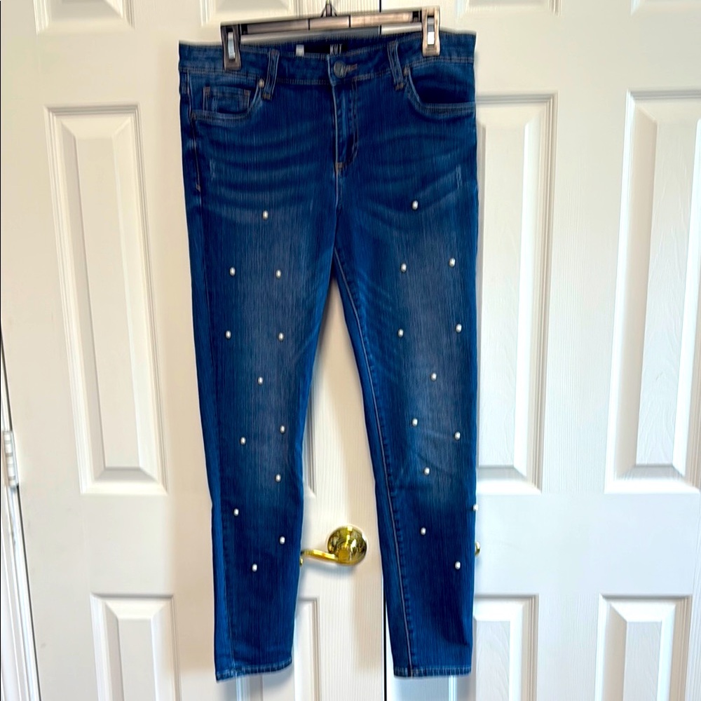 Kut from the Kloth Blue Skinny Jeans with Pearl Accents